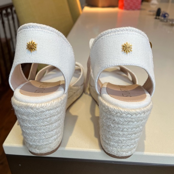Stuart Weitzman Cream Espadrilles with Ankle Strap and Gold Accents - Picture 3 of 11
